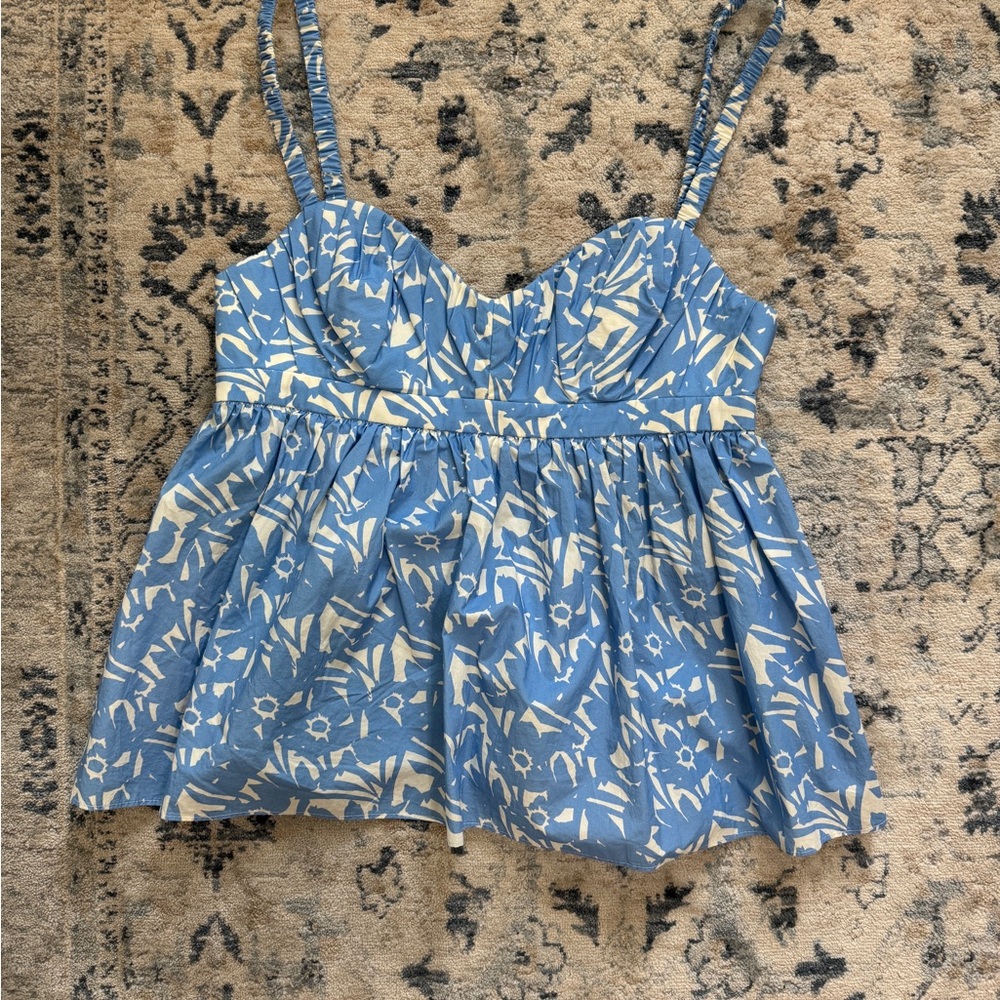 Amanda Uprichard Blue and Cream Floral Blouse
